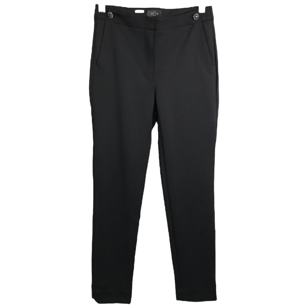 White House Black Market Pants Women Sz 0 Black The Slim Ankle Gem Flower Button